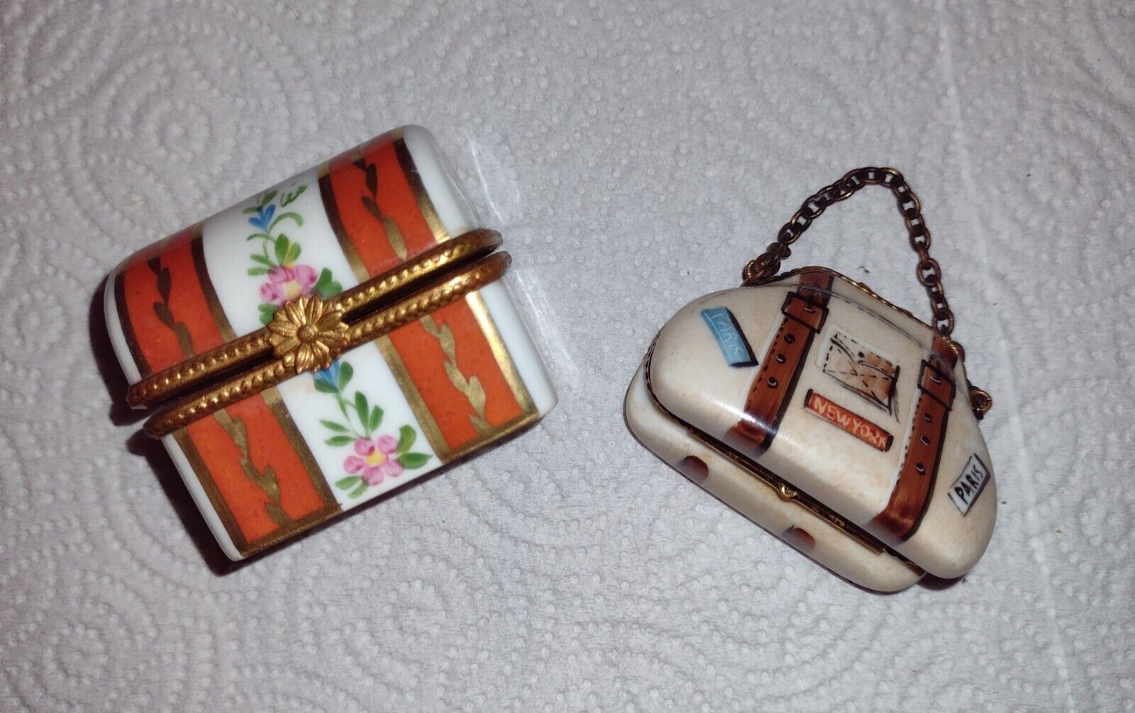 Limoges  Boxes Set of 2 - French -Hand painted - Trunk and Bag