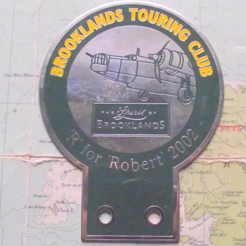 Vintage Chrome Car Mascot Badge : Brooklands Touring Club R for Robert 2002