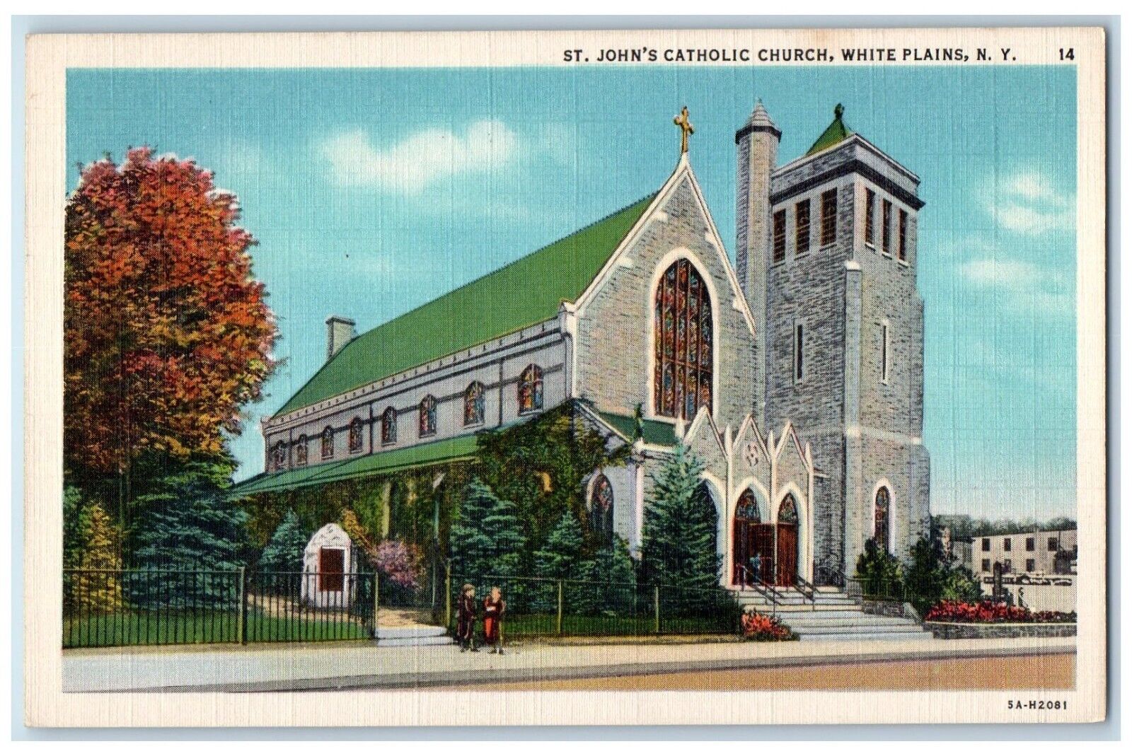 c1930\'s St. John\'s Catholic Church White Plains New York NY Vintage Postcard