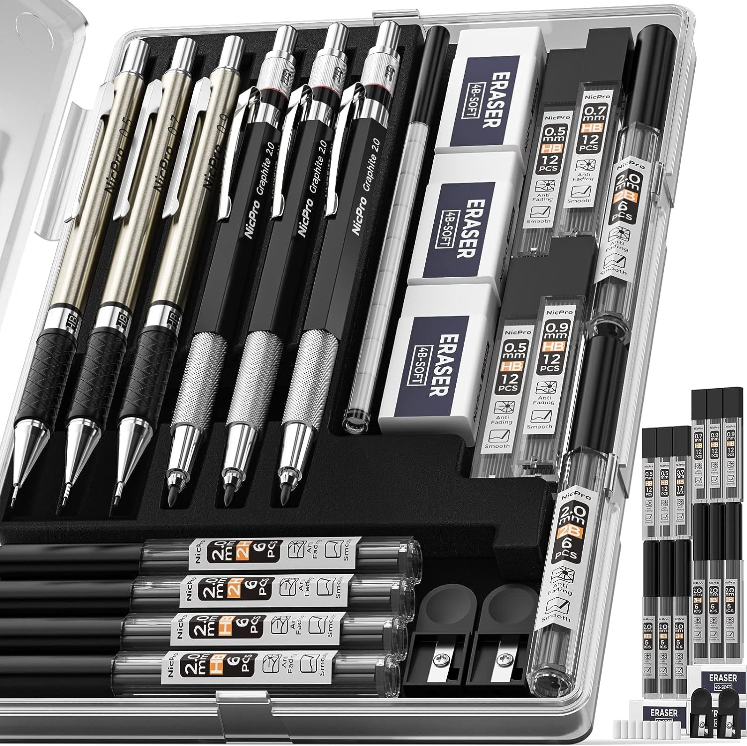 Nicpro 6PCS Art Mechanical Pencils Set 3 PCS Metal Drafting Pencil 0.5 mm & 0.7
