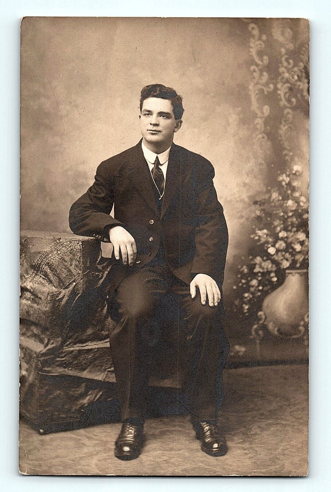 RPPC Young Man in Suit Shiny Shoes Portrait  Vintage Postcard D3