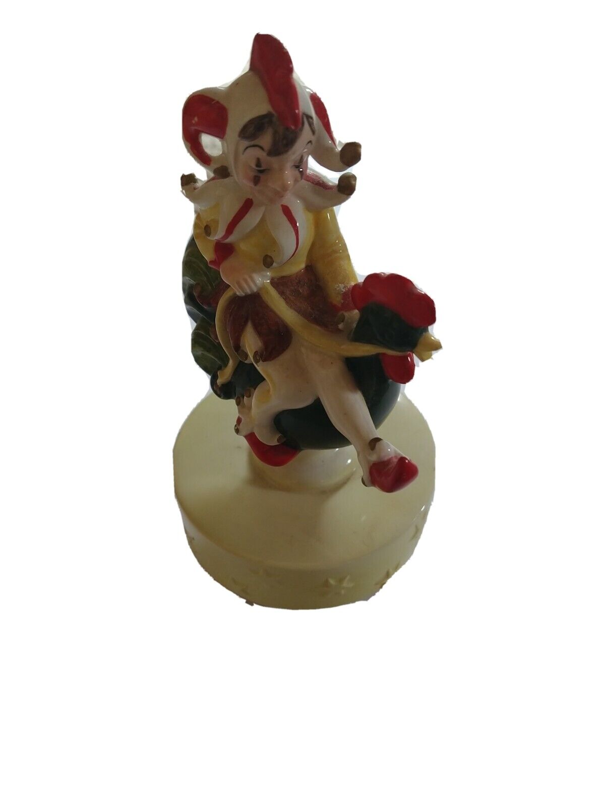Vintage 1977 Schmid Music Box Tomorrow Jester riding a Rooster. Works great. PO