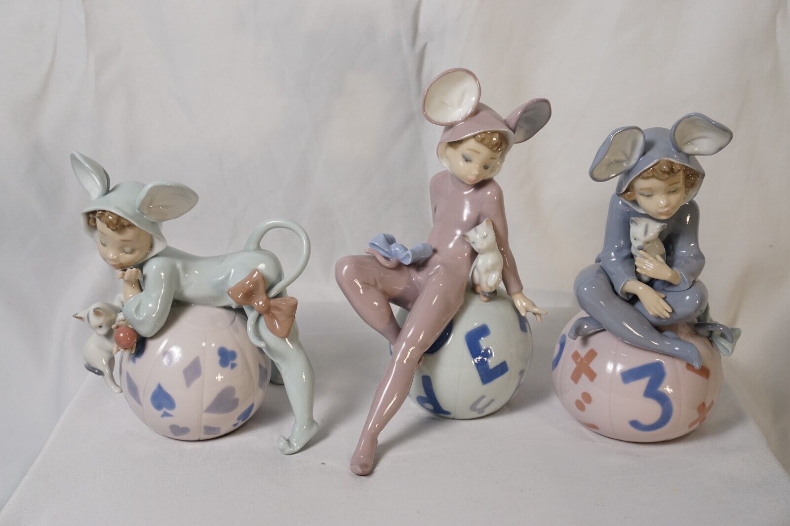 lladro figurines set mouse girls with kittens #5881 #5882 #5883