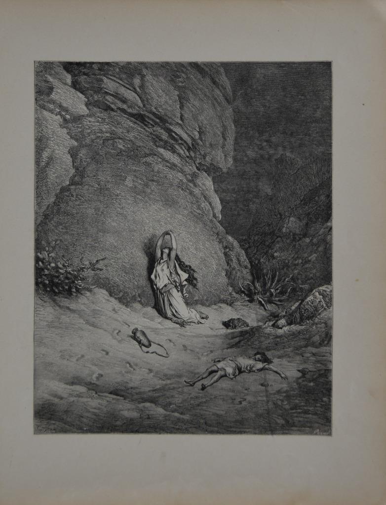 Antique Gustave Dore Art Print Hargar and Ishmael Original 1880 Victorian Era