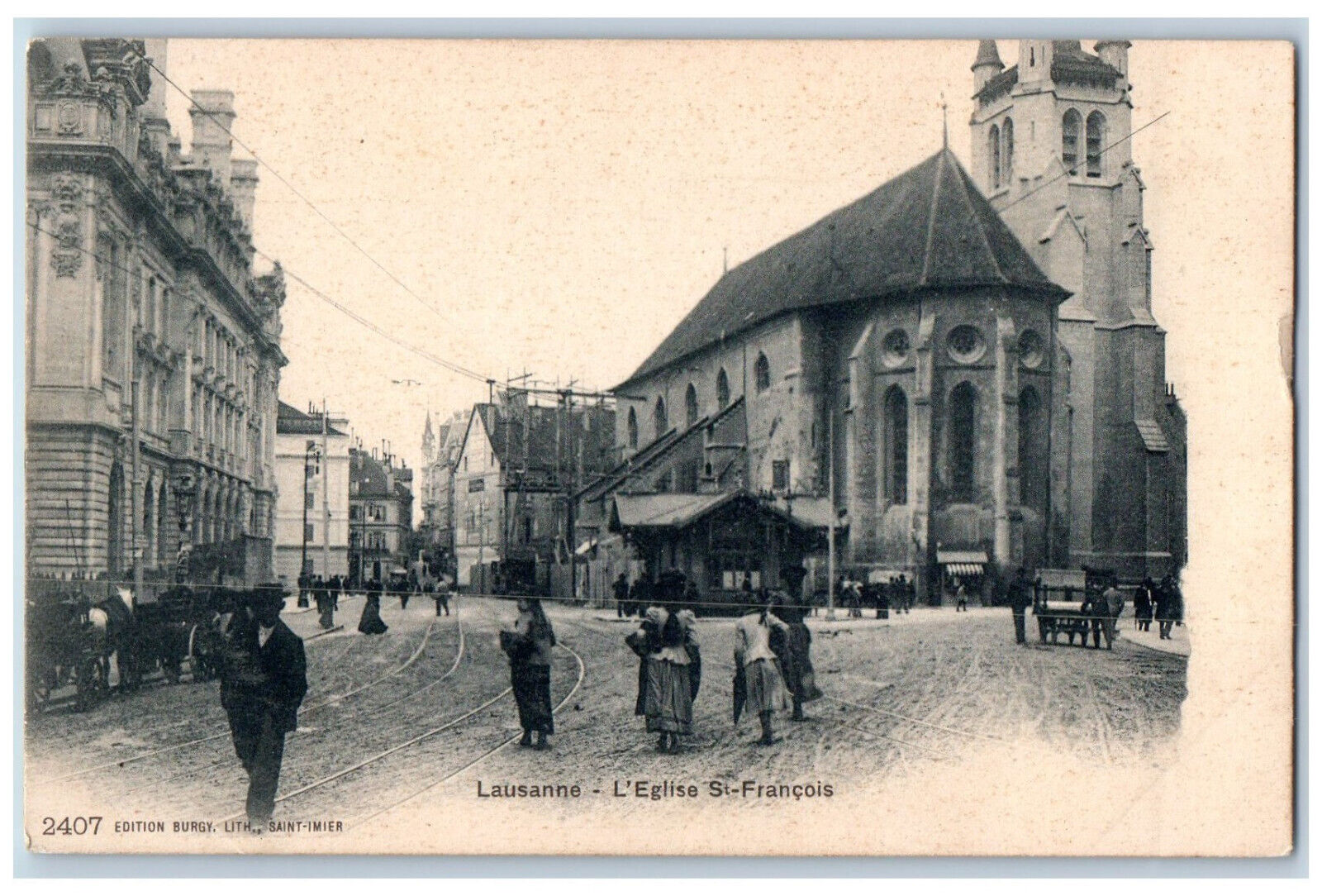 Lausanne Switzerland Postcard L\'Eglise St. Francois c1905 Unposted Antique