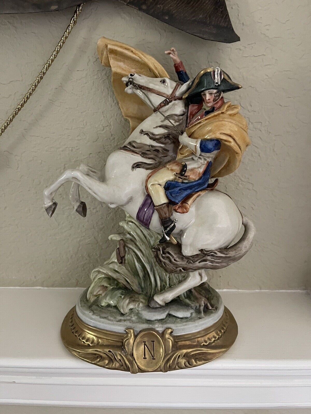 Vintage italian capodimonte signed MERLI porcelain bisque napoleon horse statue 