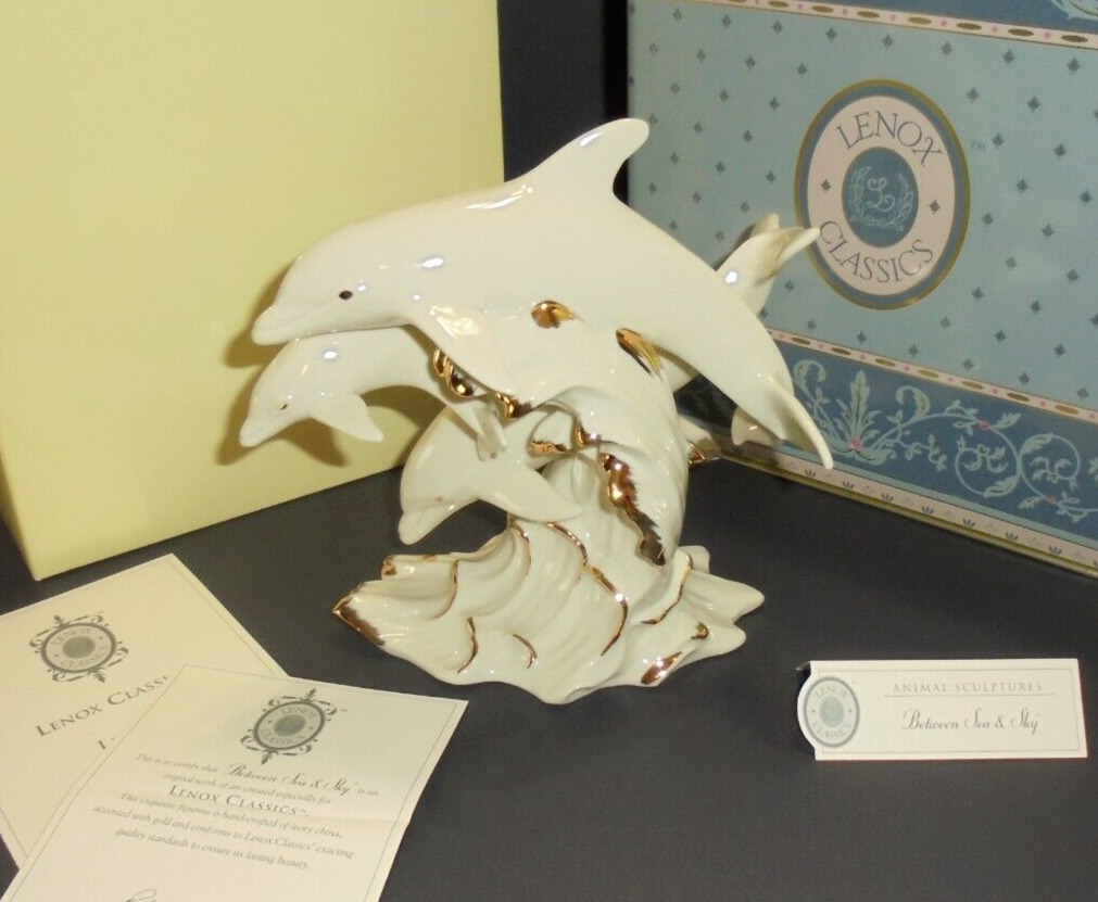 Vintage Lenox Classics Between Sea & Sky Dolphin Figure w/Paperwork, Box & Tin