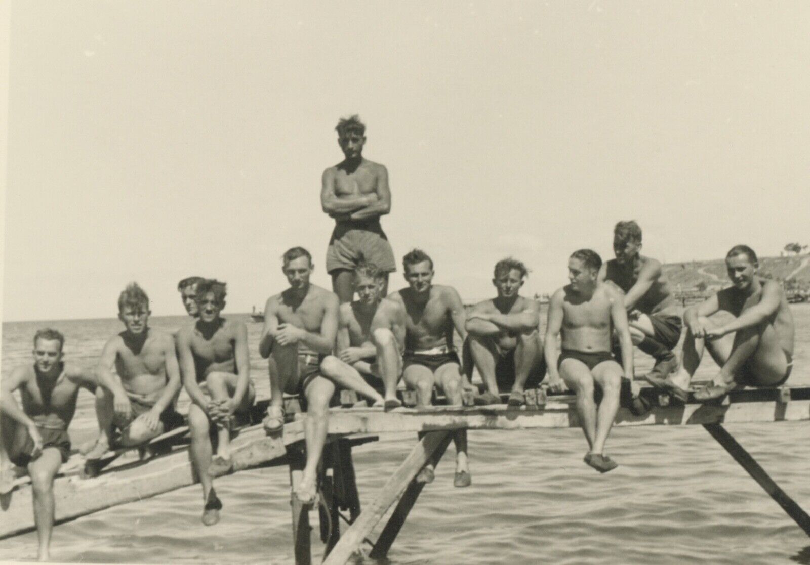 VINTAGE PHOTO 1940\'s German Soldiers Young Men Swimwear Male Physique Beach Gay