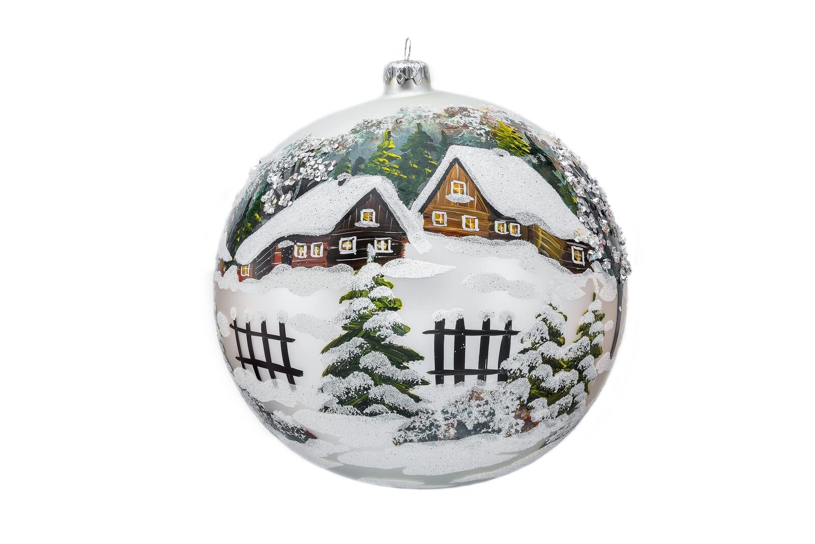 Polish Gallery Christmas Ornament Cottage Houses Large Blown Glass Ball 8-inc...