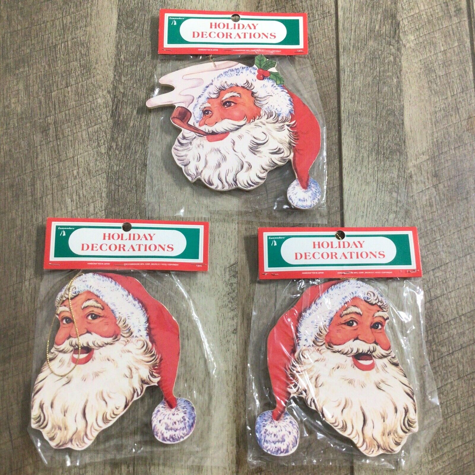 Vintage Commodore Lot of 3 Santa Christmas Ornaments Handcrafted in Japan NOS