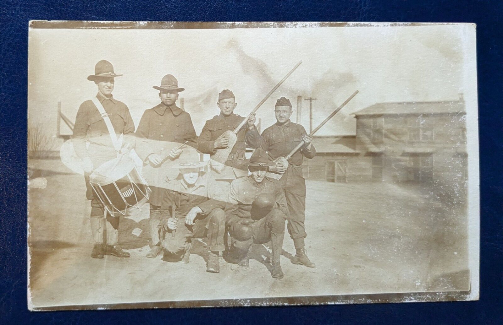 Rare Vintage RPPC Real Photo Postcard 1900s Humor Soldiers Holding Brooms K21