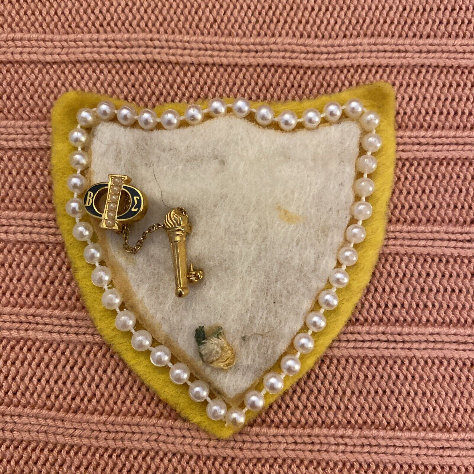 Vintage Sorority Pin Beta Alpha with Torch and Pearls
