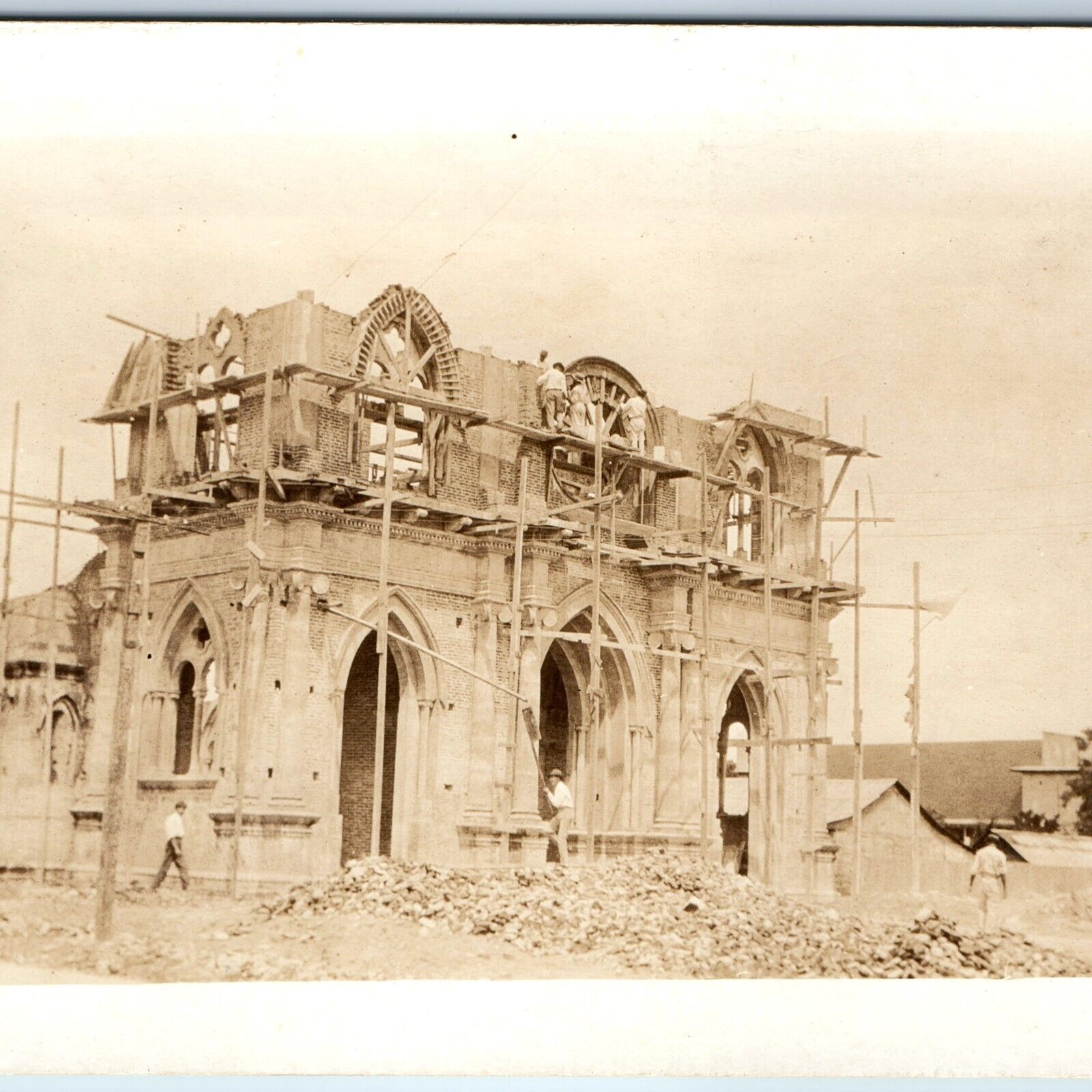 c1910s Church Cathedral Ruins RPPC Occupational Scaffolding Real Photo PC A130