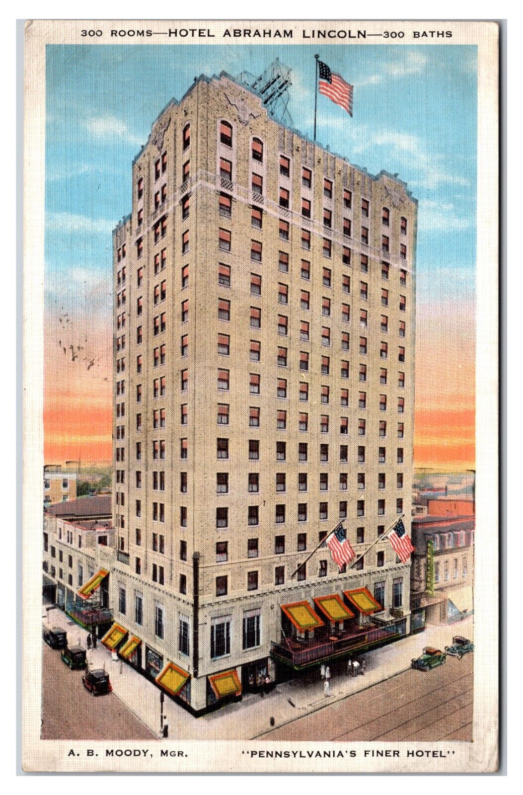 VTG 1930s- Hotel Abraham Lincoln - Reading, Pennsylvania Postcard (Posted 1934)