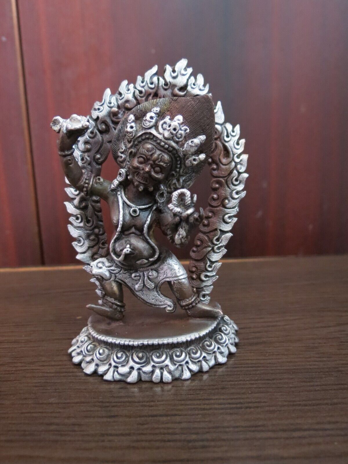 Tibetan Buddhism Protector God Vajrapani Copper Oxide Silver Plated Statue free