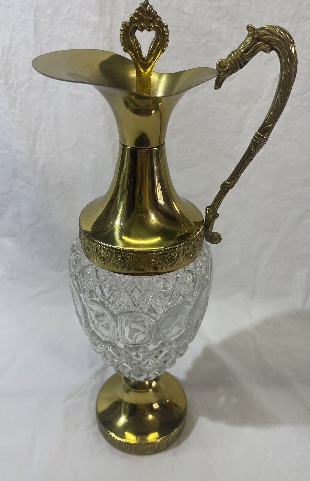 Vintage 1950\'s Crystal? Decanter/Ewer -Italy -Gold electro-plate?  12.5\