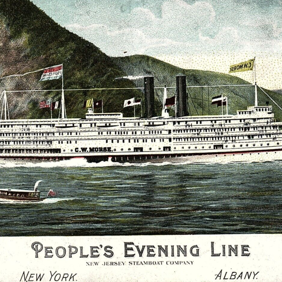 c.1915 CW Morse Steamer Postcard Hudson River People\'s Evening Line NY Postcard
