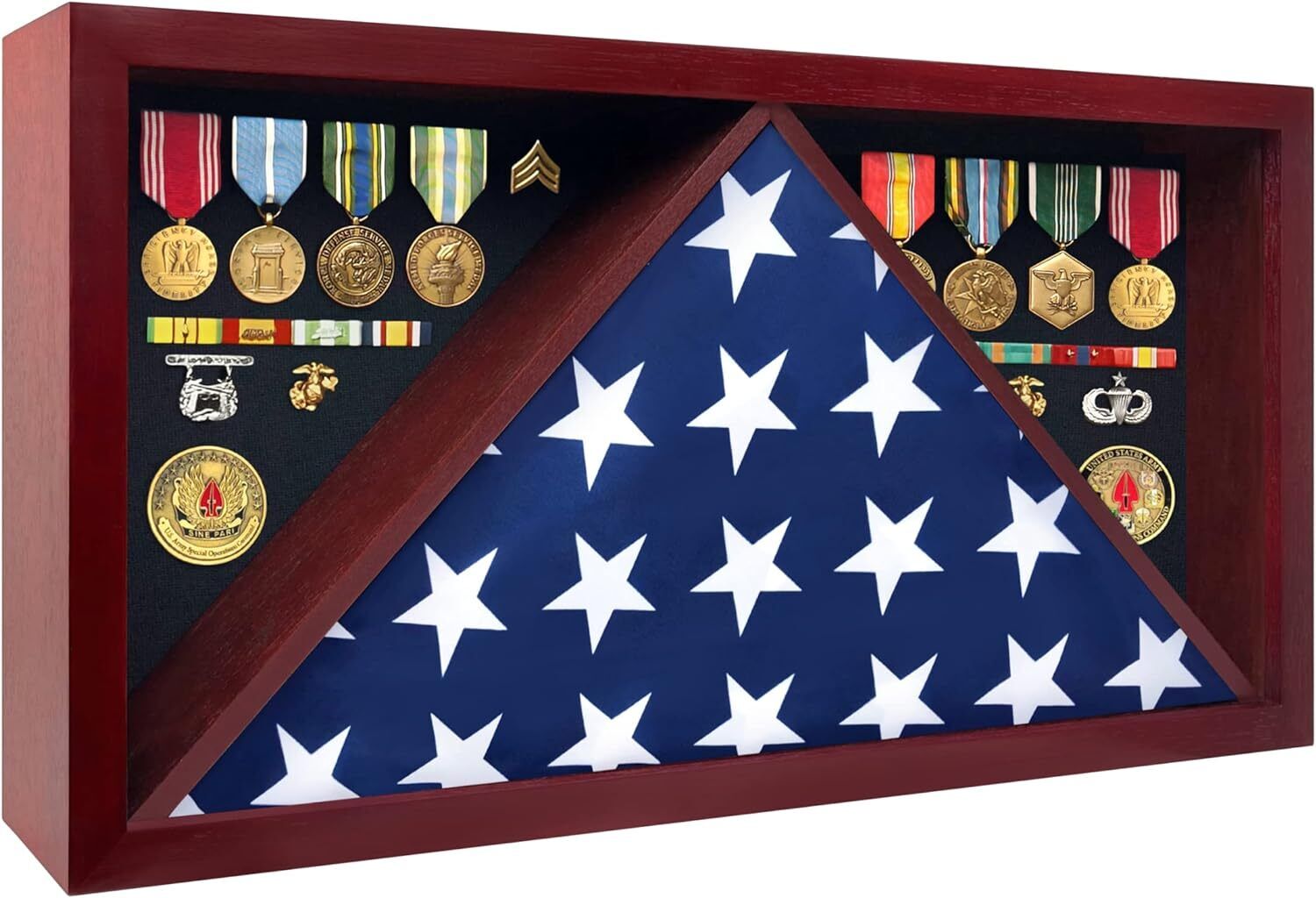 ILOT Large Military Shadow Box - Solid Wood Flag Case for 5' x 9.5'
