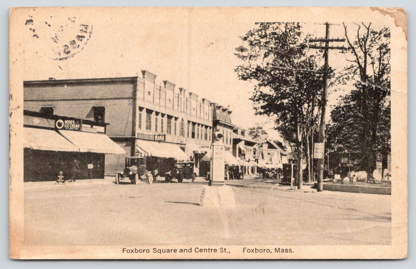 Foxboro Massachusetts~Foxboro Square & Centre Street~Hoods Ice Cream~1932