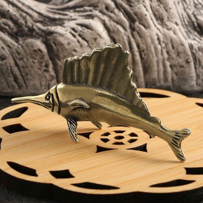Brass Swordfish Statue Fish Statue Animal Ornament Toys Desktop Decoration~