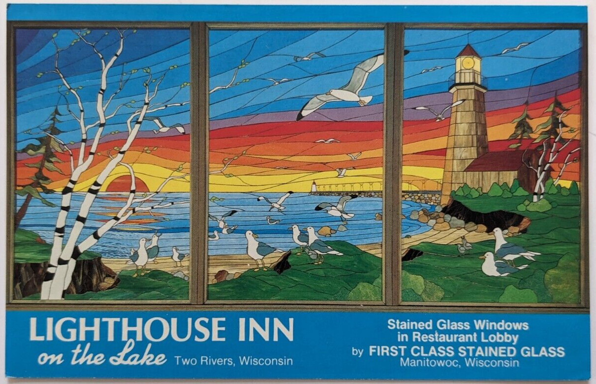 Lighthouse Inn on the Lake  Two Rivers Wisconsin  Vintage Postcard  B2