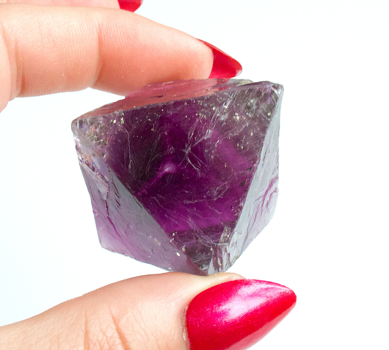 Fluorite Octahedron, Electric Grape Purple W/ Chalcopyrite, Illinois   5.0 Cm\'s