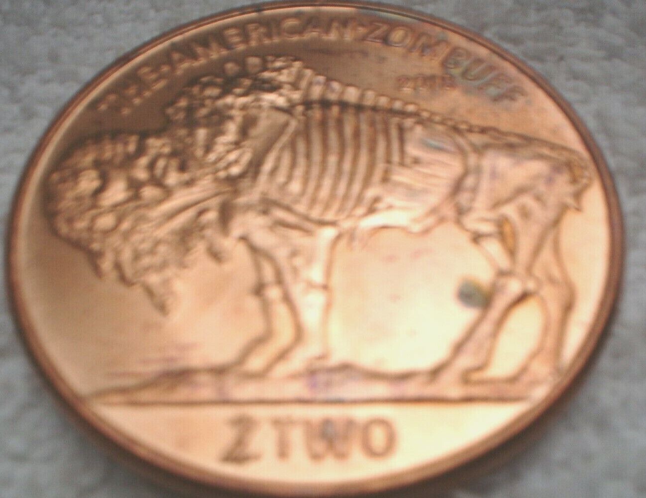 1 x ONE OUNCE COPPER PLATED TOKEN ZOMBUCKS CURRENCY OF THE APOCALYPSE ZOMBUFF