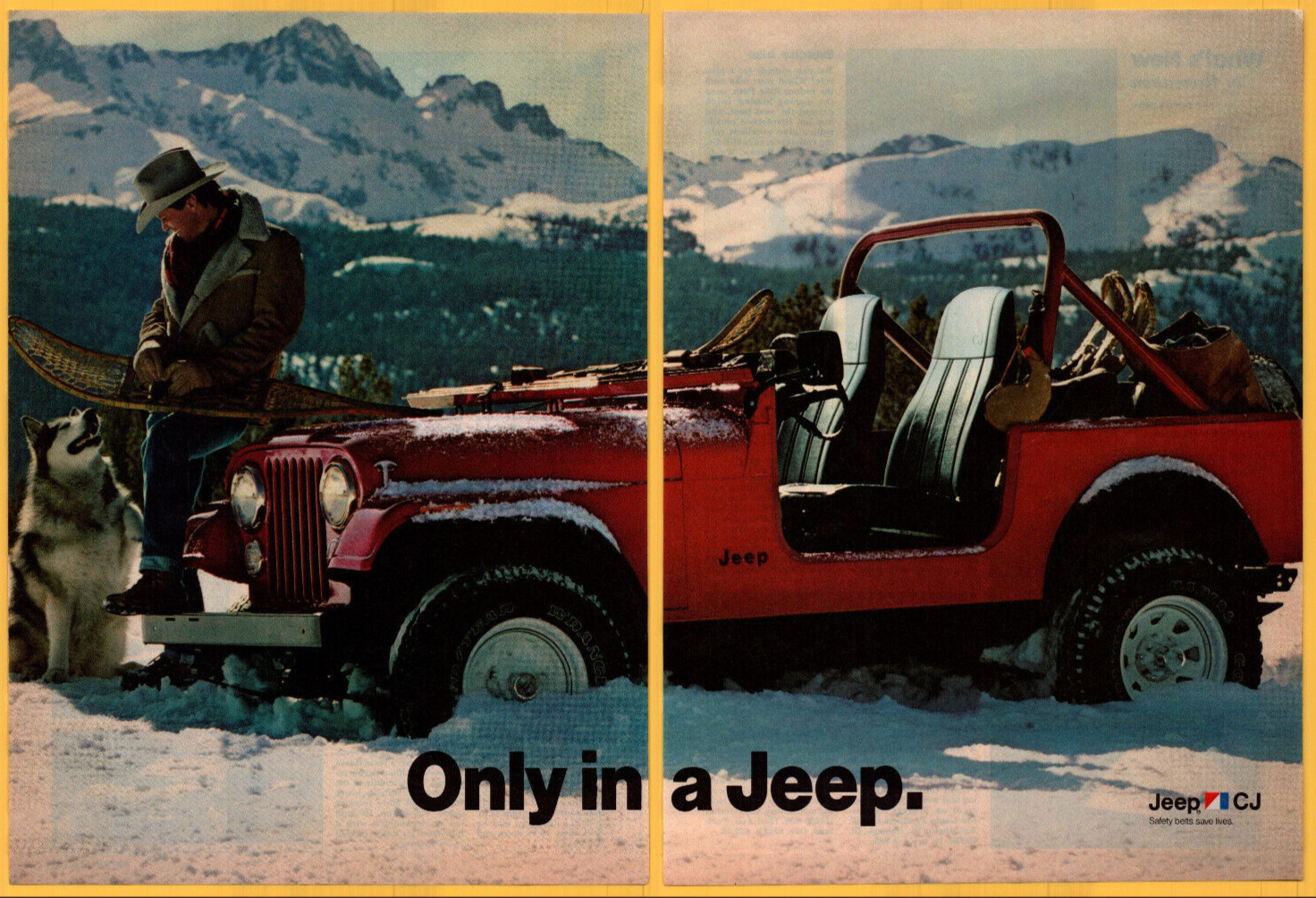Only in a Jeep Winter Husky Dog Vehicle - 2 Page Print Ad / Poster Promo Art 85