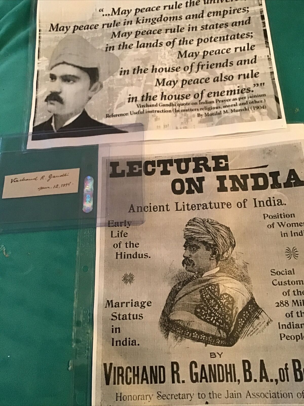 RARE ORIGINAL VIRCHAND GANDHI AUTOGRAPHED JAIN LEADER BOMBAY INDIA 1864-1901 🔥