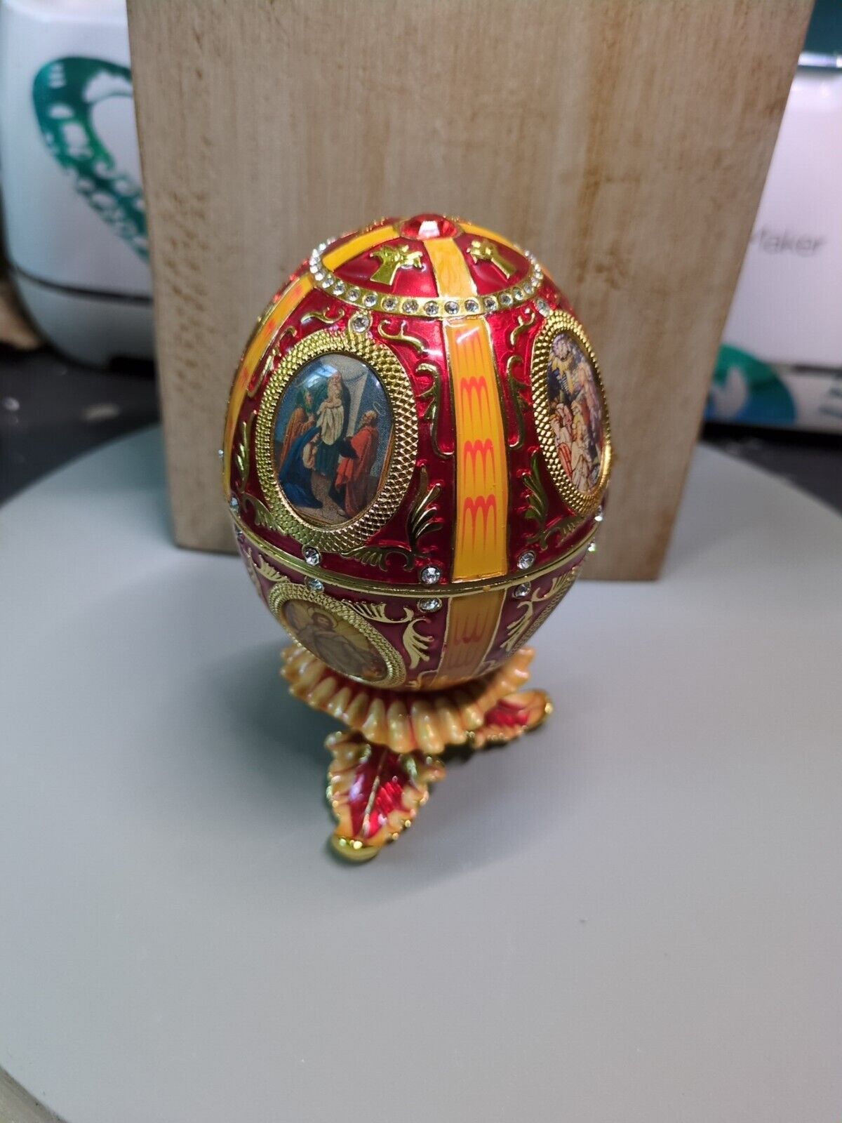 Vintage Fabergé Egg Egg Holy Family religous Nativity Royal Jewel Egg Trinket