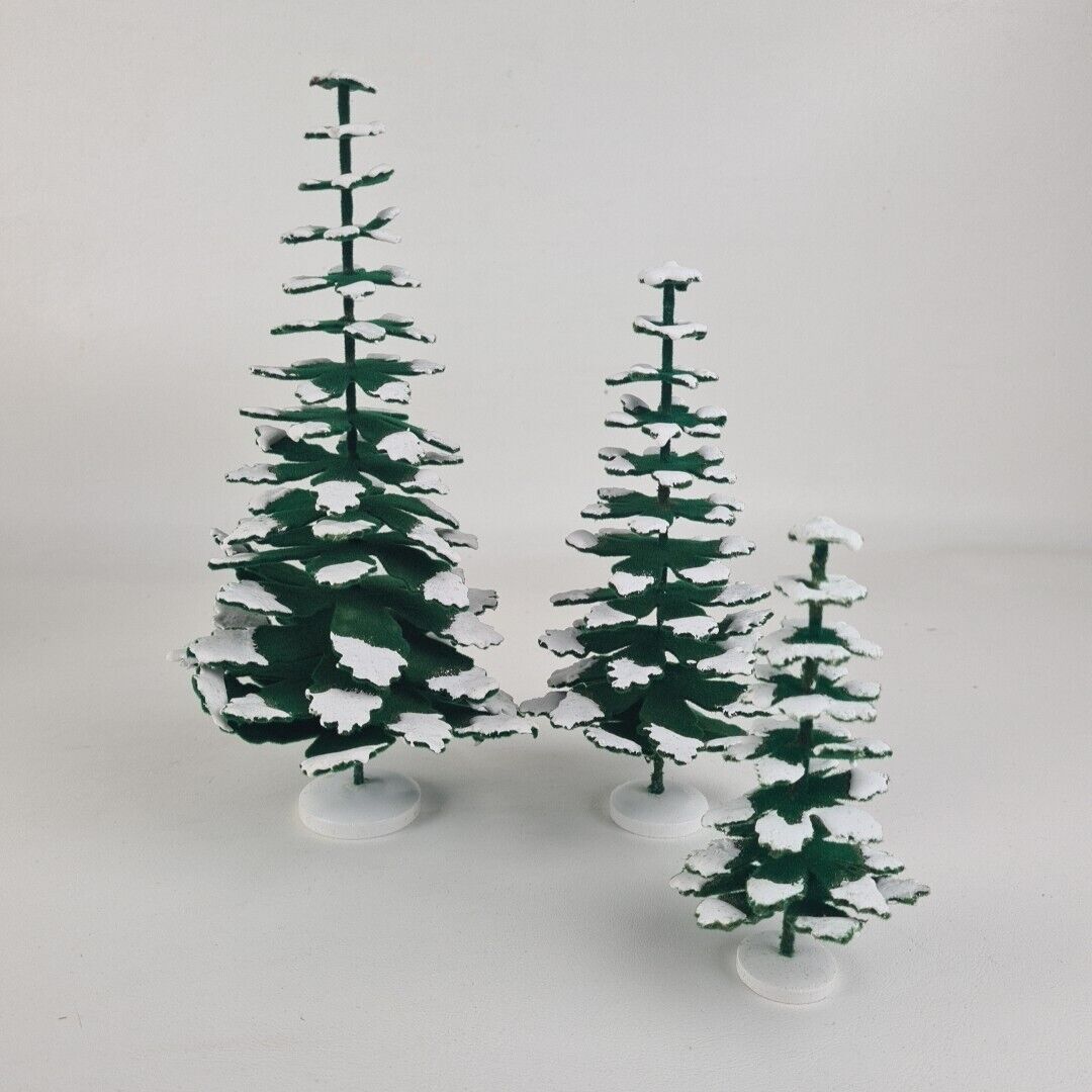 🚨 Department 56 Village Frosted Evergreen  Felt Snow Flocked Paper Trees 6582-0