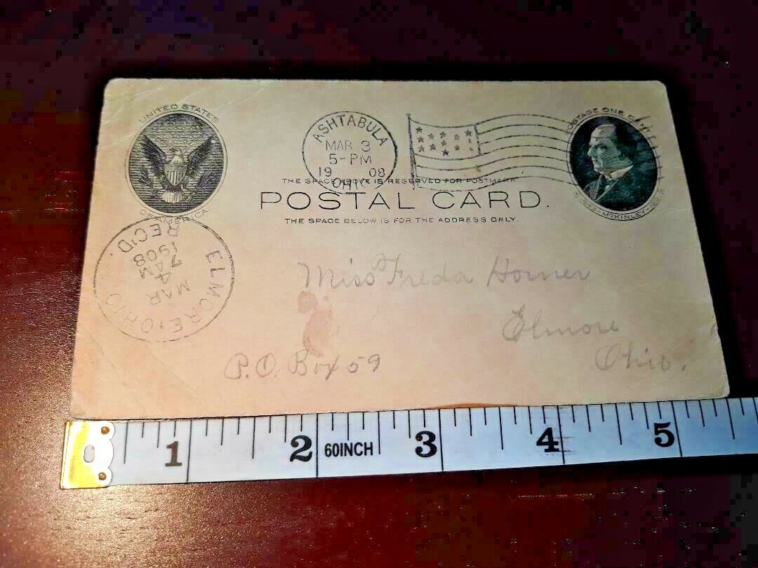 Vintage 1908 Postal Card From Ashtabula, Ohio ~ Ships Free 