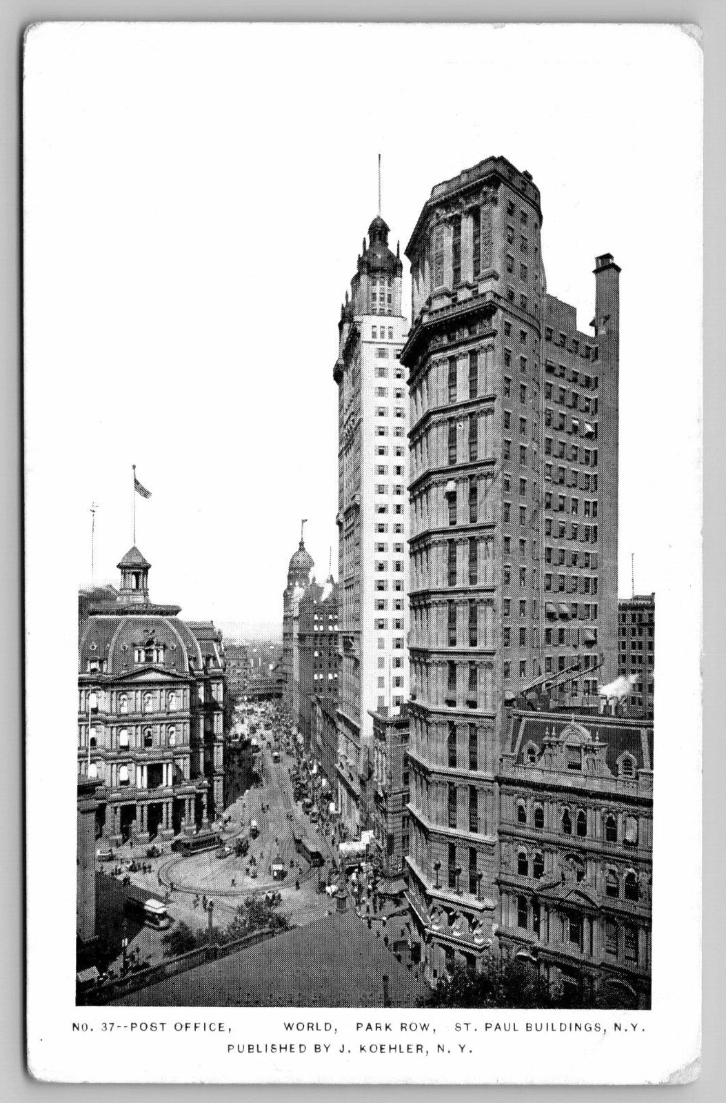 1902 Post Office, World, Park Row, St. Paul Building New York NY Postcard