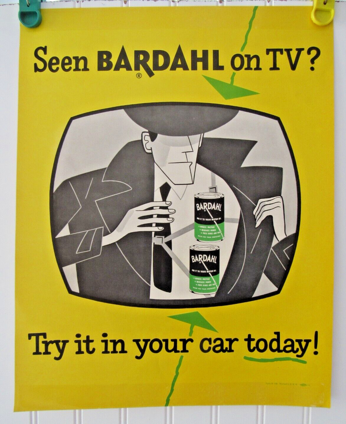 Vintage BARDAHL OIL The Detective TRY IT IN YOUR CAR TODAY Window or Wall Sign