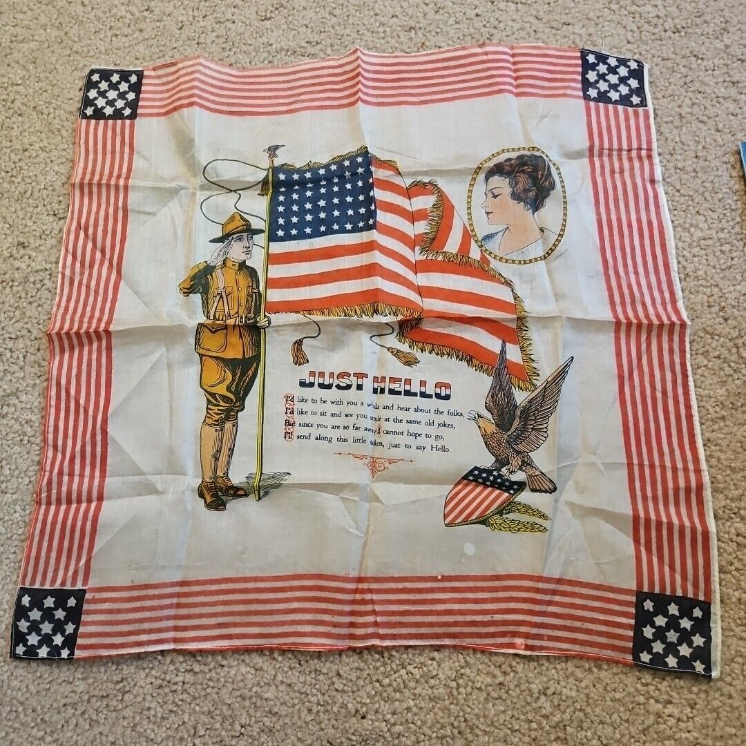 Vintage antique Ww1 Military Souvenir patriotic American Flag Scarf hankerchief