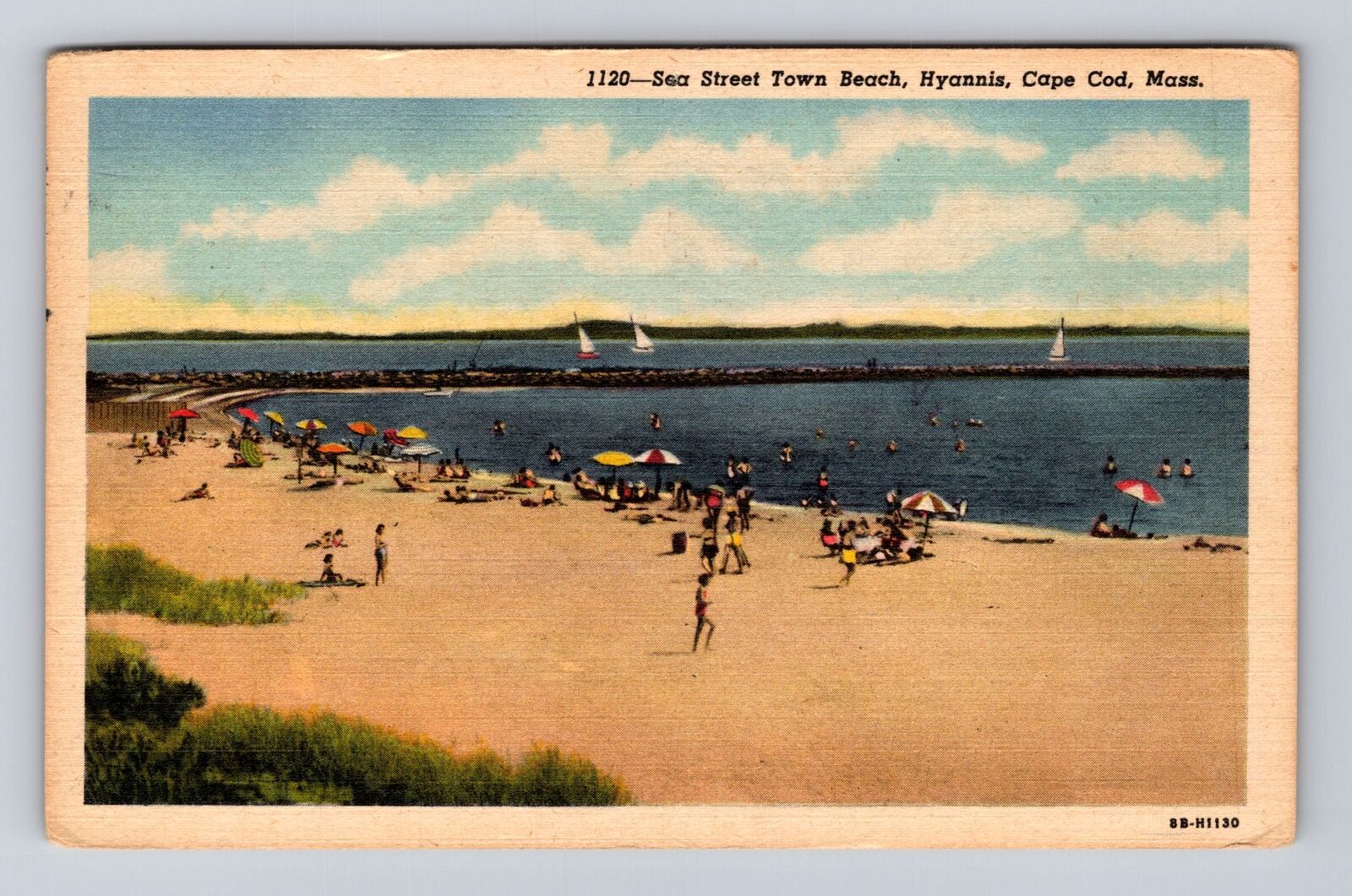 Cape Cod MA- Massachusetts, Sea Street Town Beach, Vintage c1984 Postcard