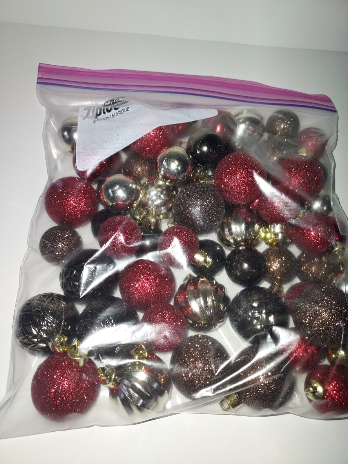 Mini Shatterproof Christmas Ornaments Lot Of 60 Red Silver decorations