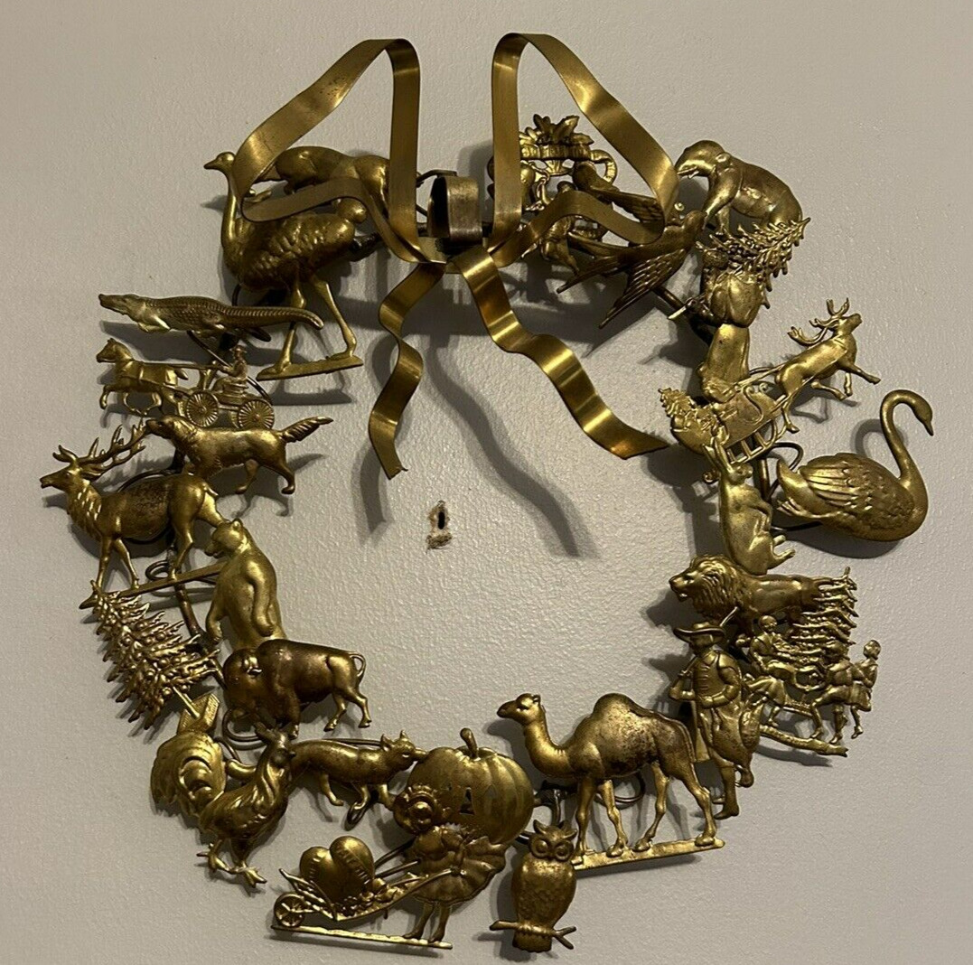 Vintage Dresden Petite Choses Brass Metal All Holiday Wreath Animals Seasons 8\