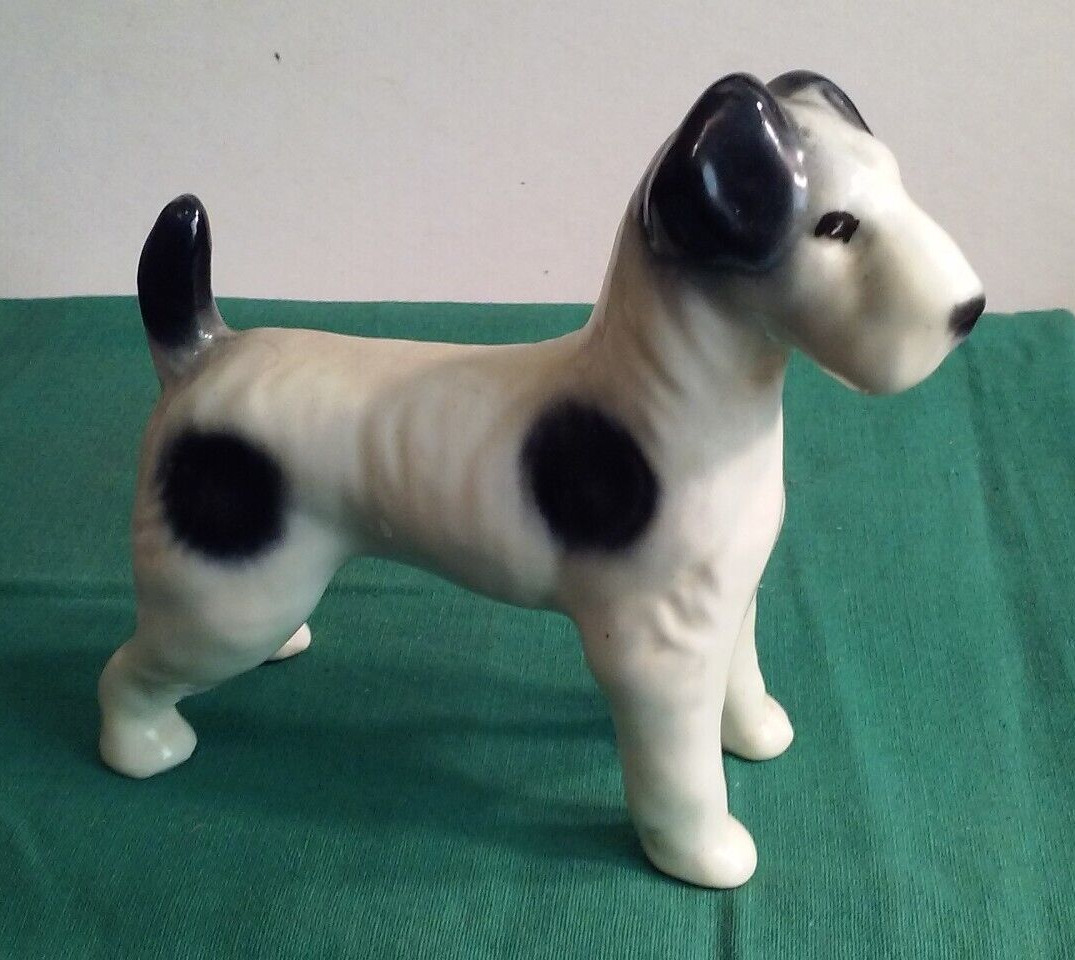 Vintage Fox Terrier “Beans” Figurine White & Black Ceramic Porcelain Decorative