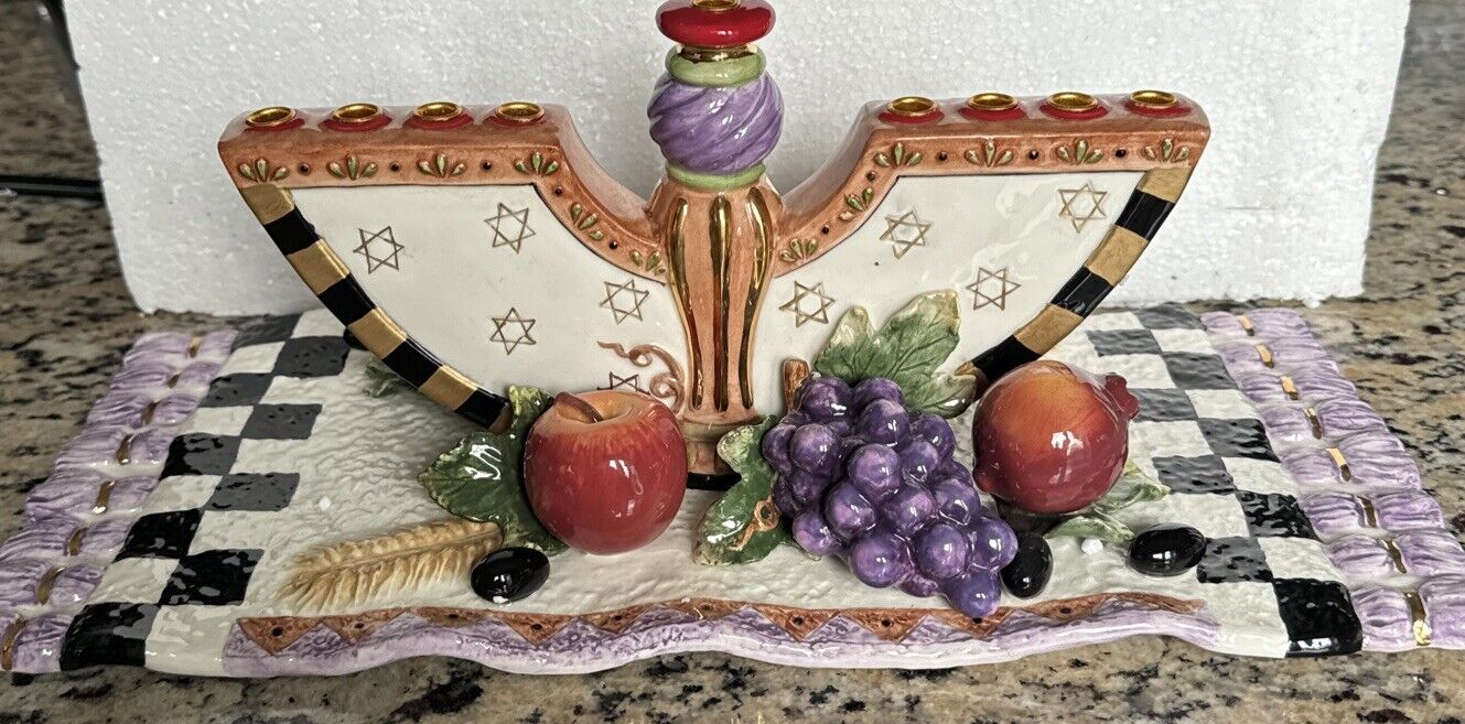 Vintage Ceramic Star of David Hanukah Menorah Judaica - AppleTree Designs