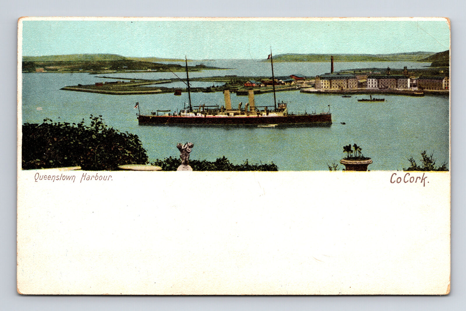 Steamship in Queenstown Harbour County Cork Ireland Postcard