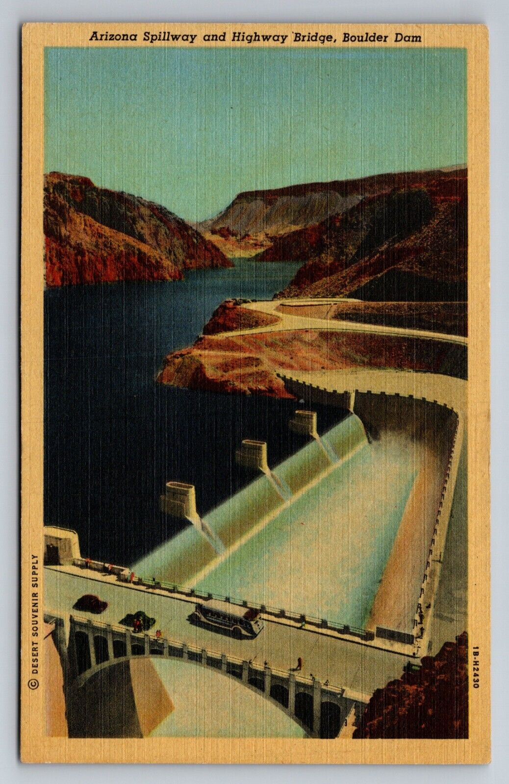 Arizona Spillway And Highway Bridge Boulder Dam Colorado Linen White Border