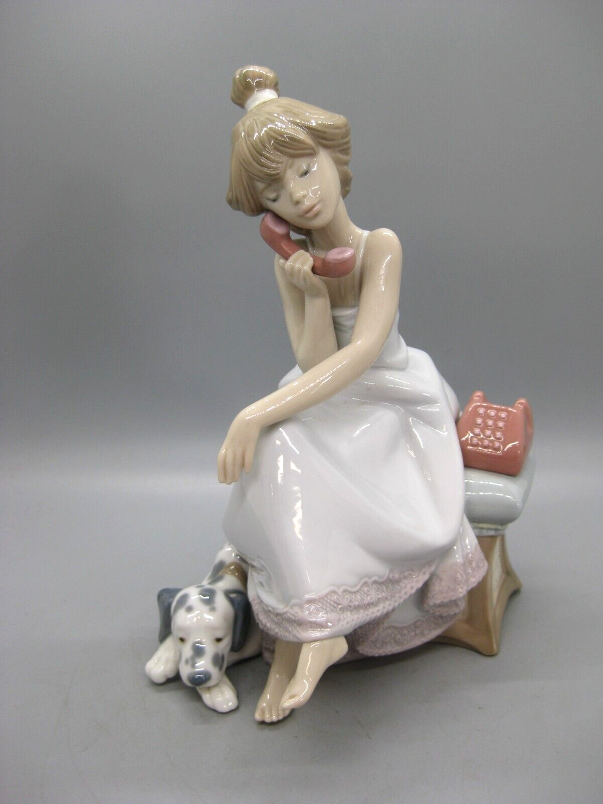 Lladro Chit Chat Girl Figurine #5466 Telephone & Dalmatian Puppy Dog 7.75\
