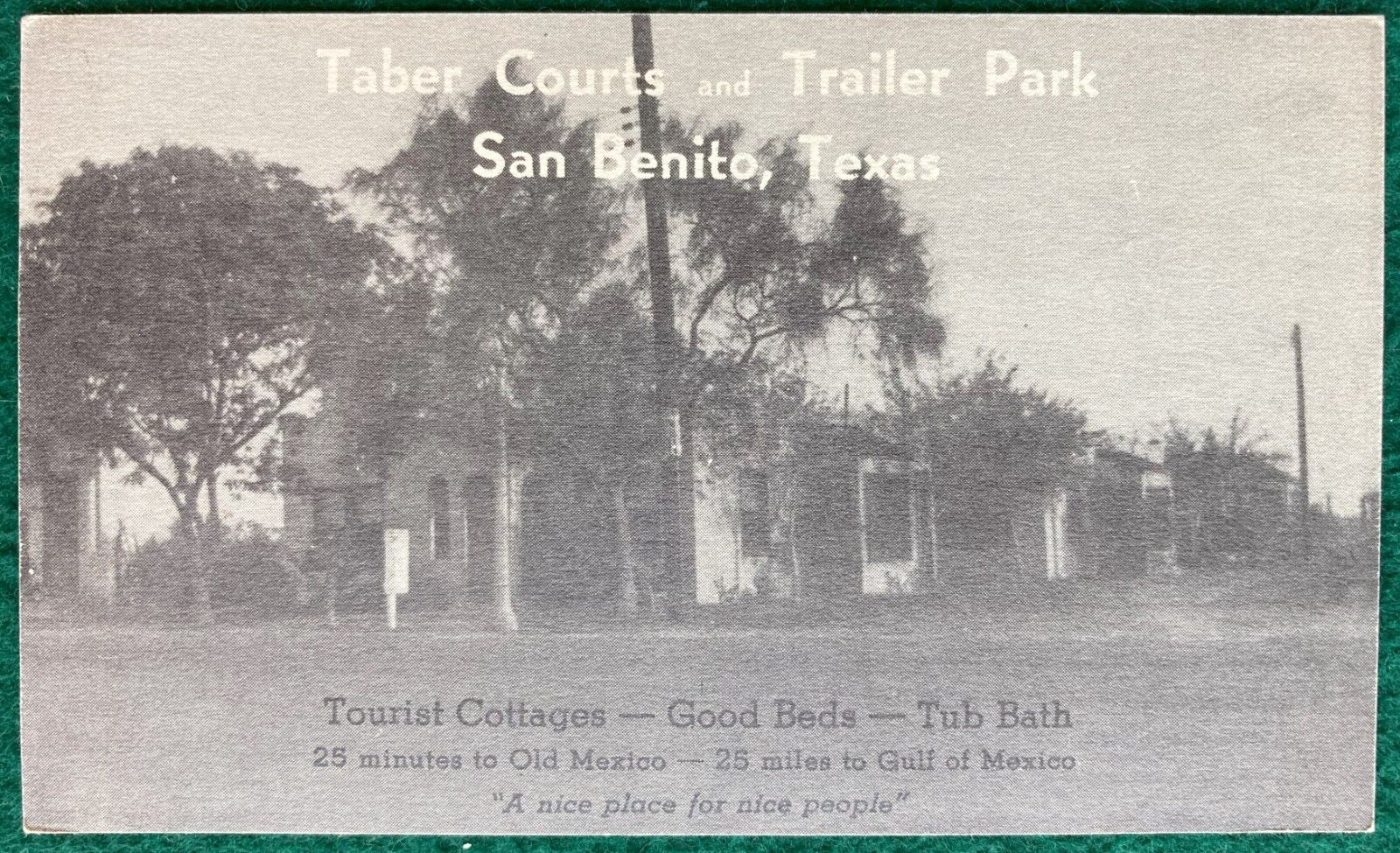 San Benito Texas Taber Courts and Trailer Park Litho postcard circa 1940\'s TX