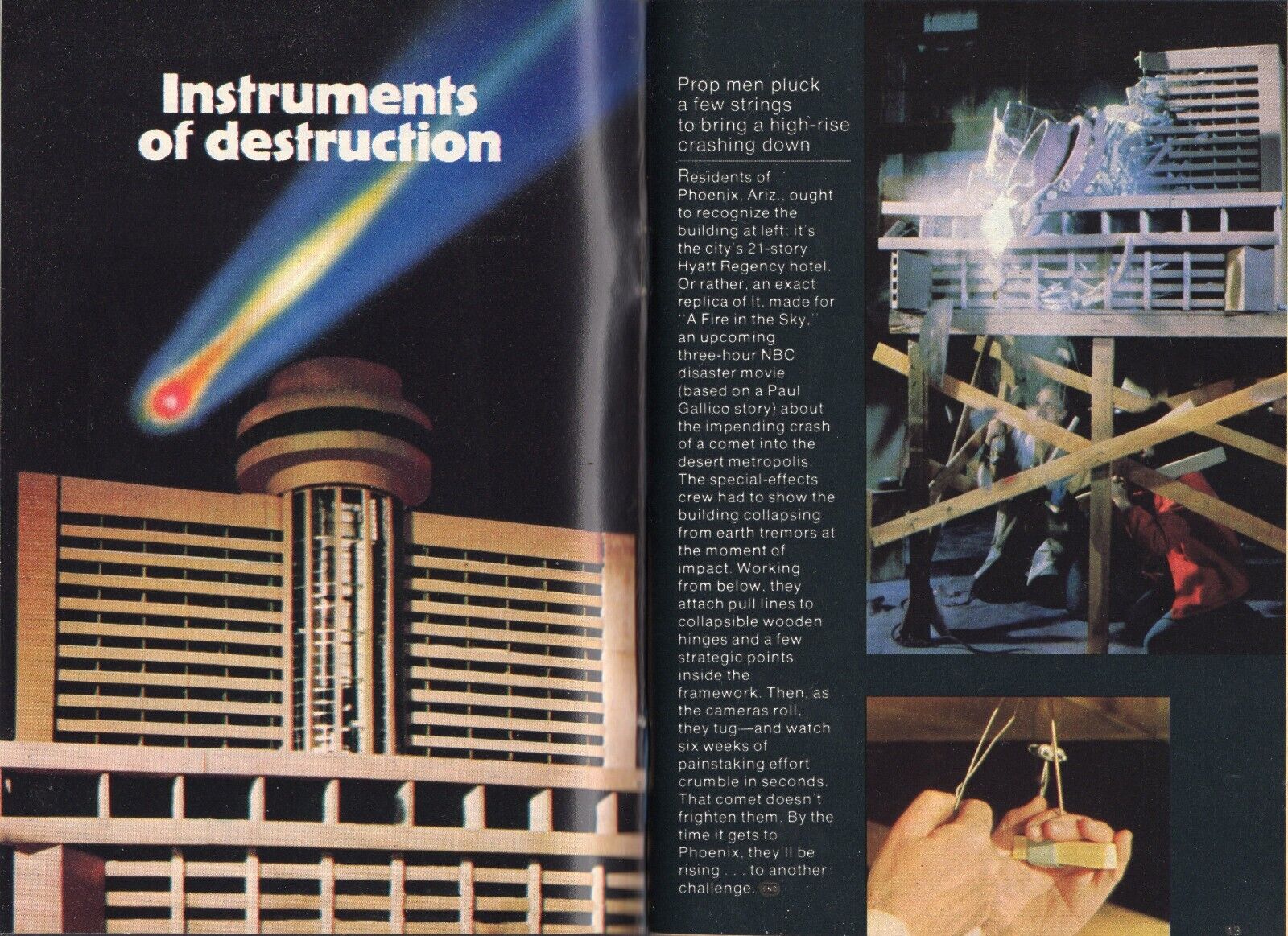 1978 TV ARTICLE ~ HYATT REGENCY HOTEL PHOENIX,ARIZONA A FIRE IN THE SKY MOVIE
