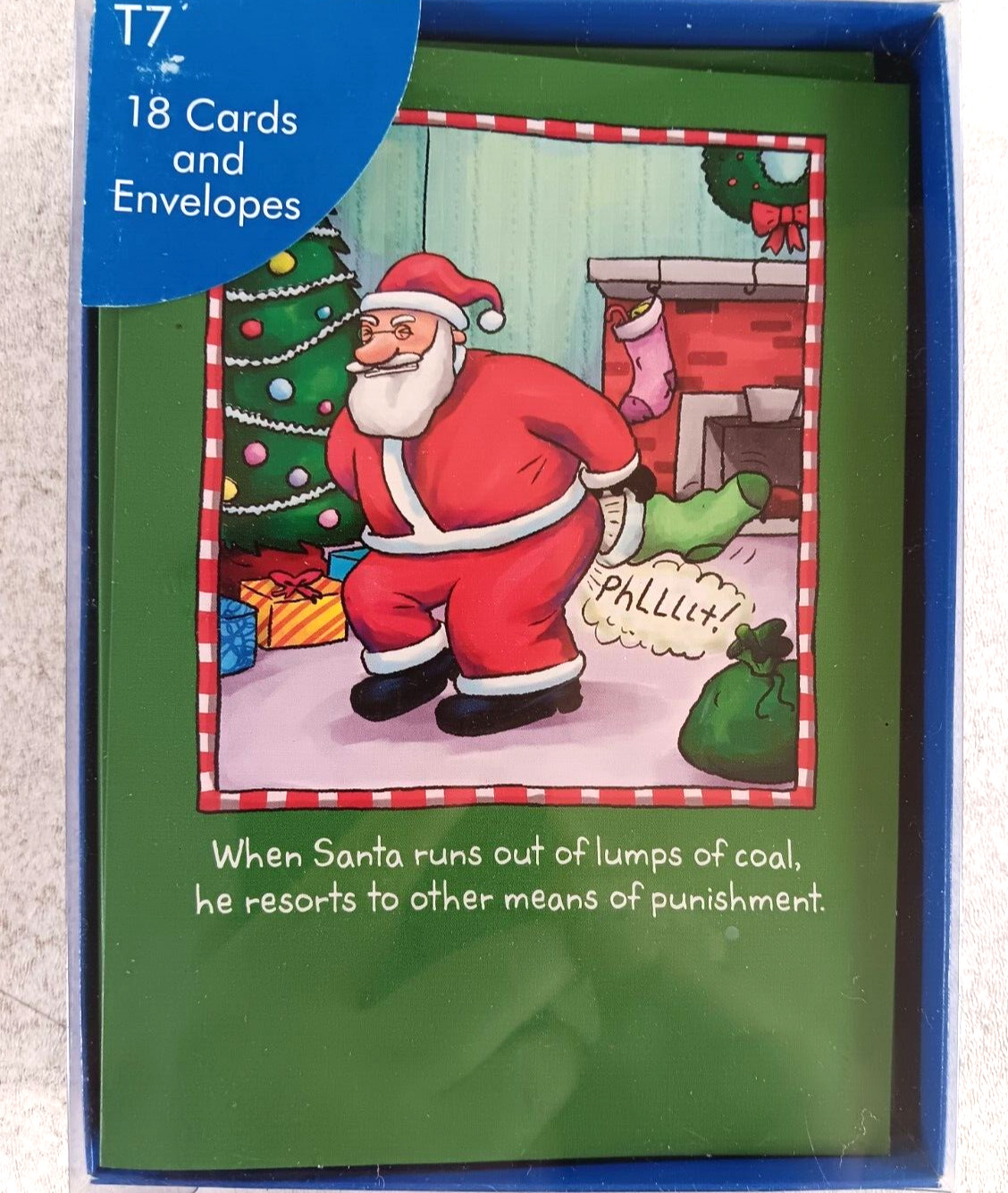 Santa Claus Christmas Cards & Envelopes HoHoHo Santa Runs out of Coal 17 Ct