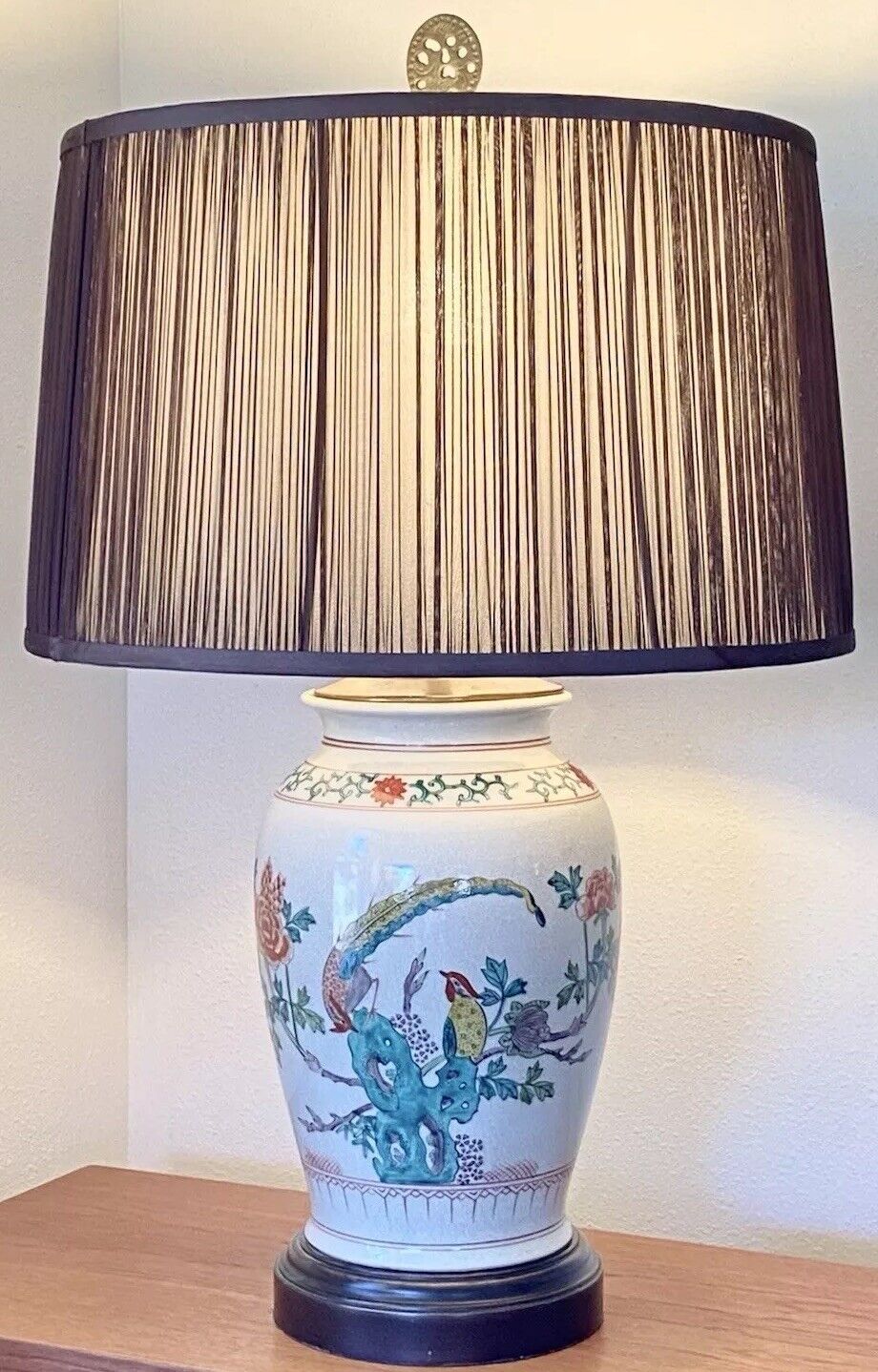Rare VTG Hong Kong Meiping Whimsical Porcelain Brass Butterfly Lamp  26” Tall
