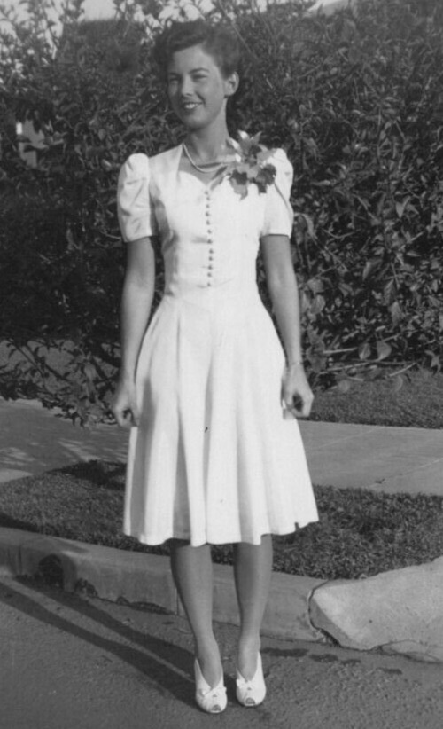 5i Photograph Beautiful Woman White Dress Flower Corsage 1941 Pretty Portrait 
