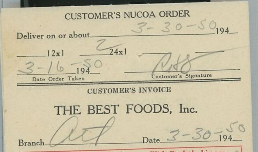 1950 The Best Foods, Inc. Atlanta Branch Nucoa Invoice 346