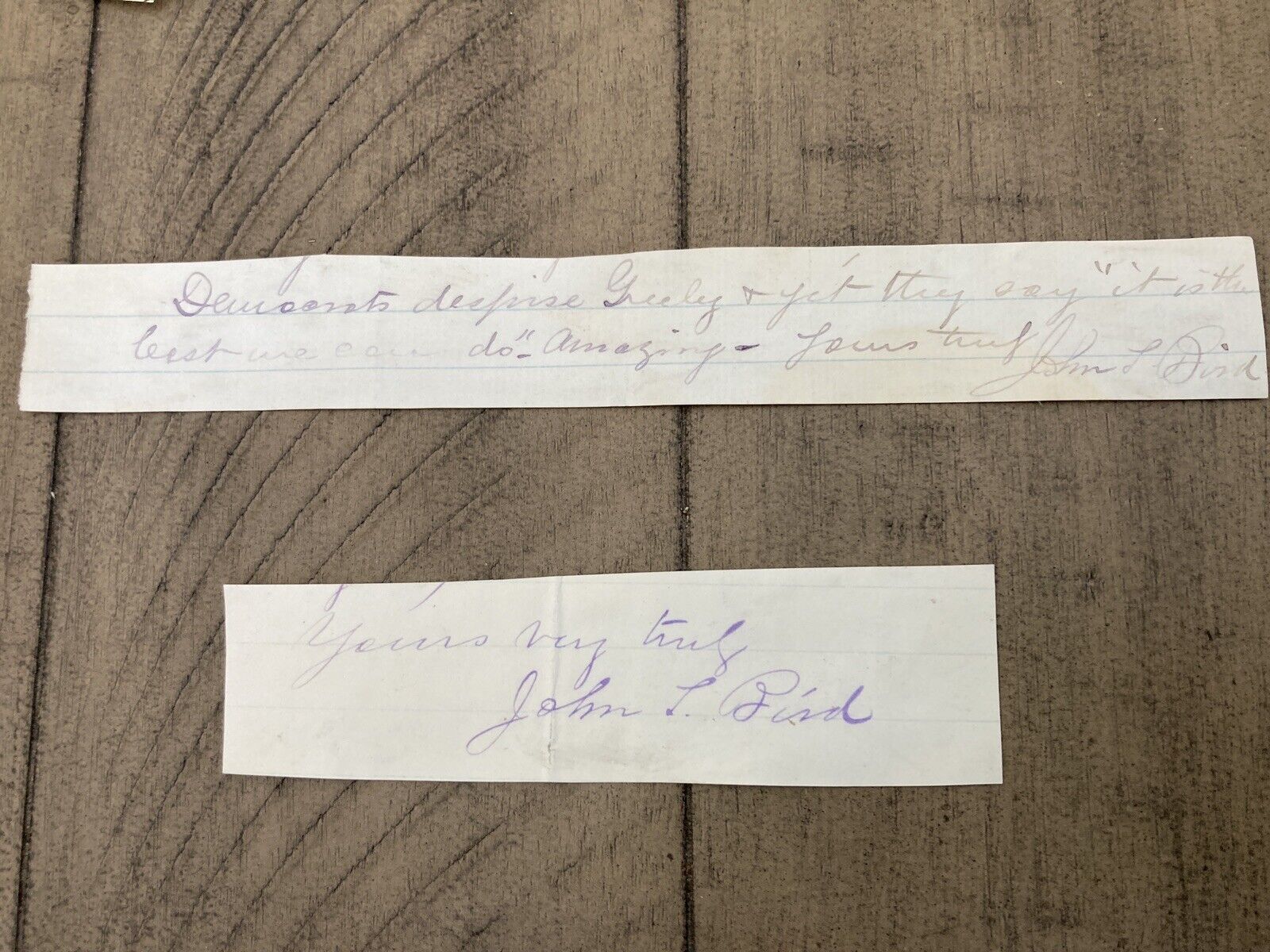 19th C Handwritten Note From NJ Congressman John Bird About Horace Greeley